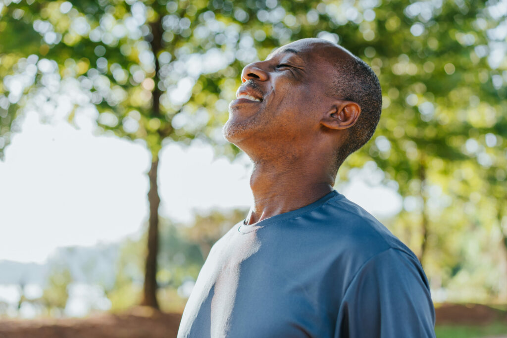 Man breathing fresh air